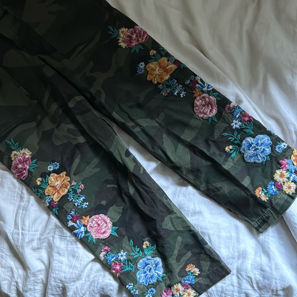 Free People x Driftwood Cropped Camo Embroidered Pants